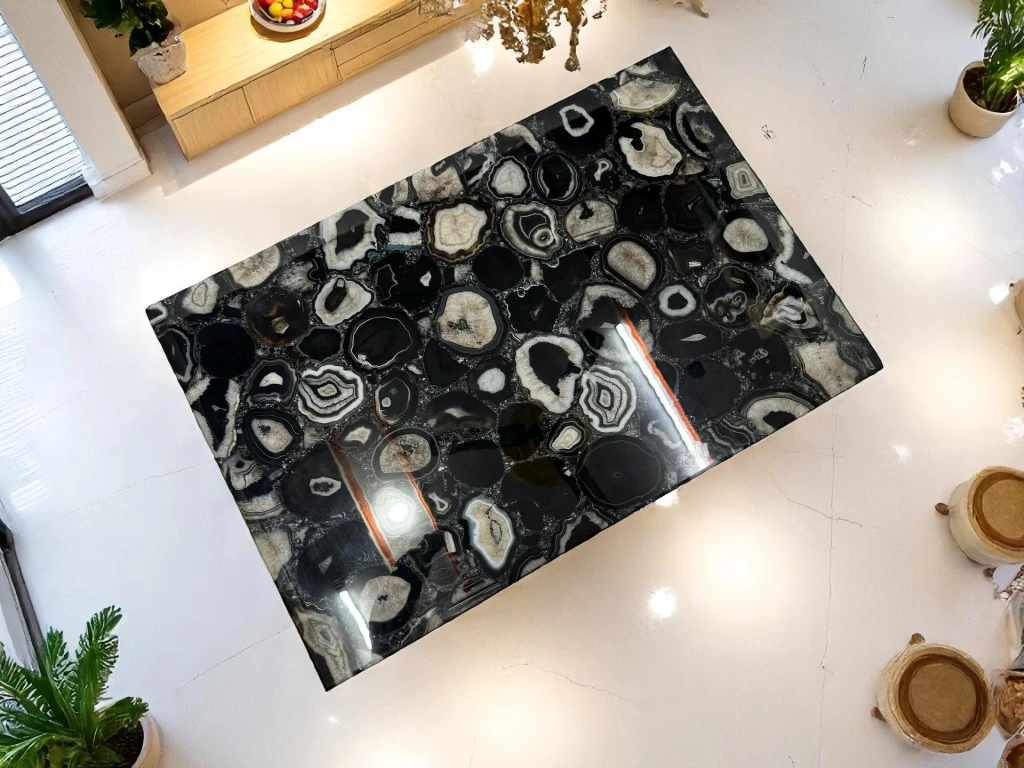 Black Agate Side Table – Handmade Stone Furniture